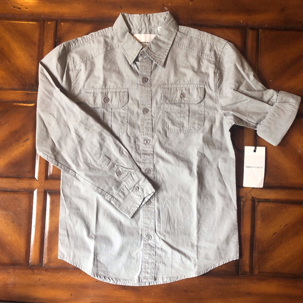 Paper Denim & Cloth Boys Grey Camp Shirt 10/12 NEW